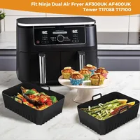 Pot de panier en Silicone pour friteuse à Air, pour Ninja AF400EU, rectangulaire, antiadhésif, doublures de cuisson, tapis réutilisable, plateau de cuisson pour four, moule 5