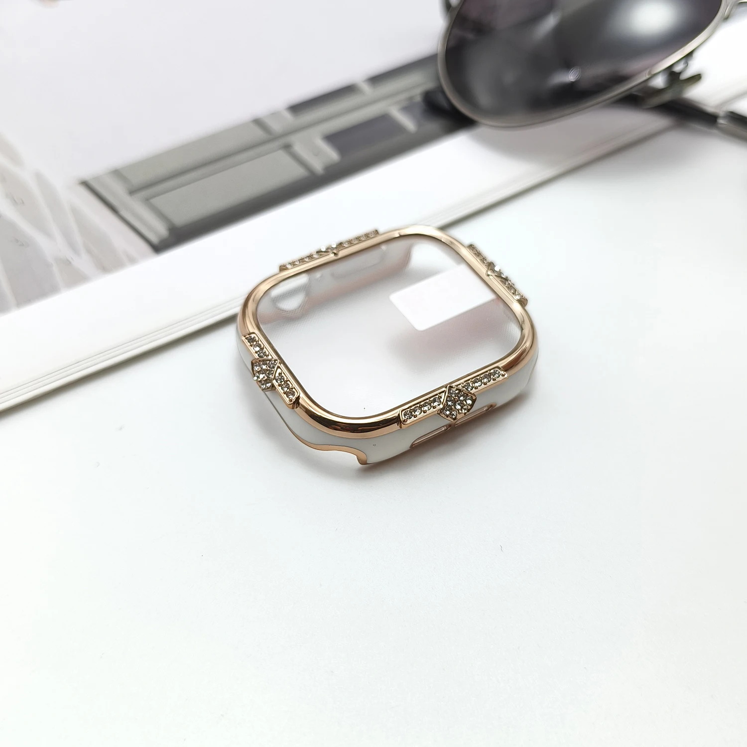 Elegant Four-Sided Diamond Inlaid PC Watch Protective Case with Shell Film