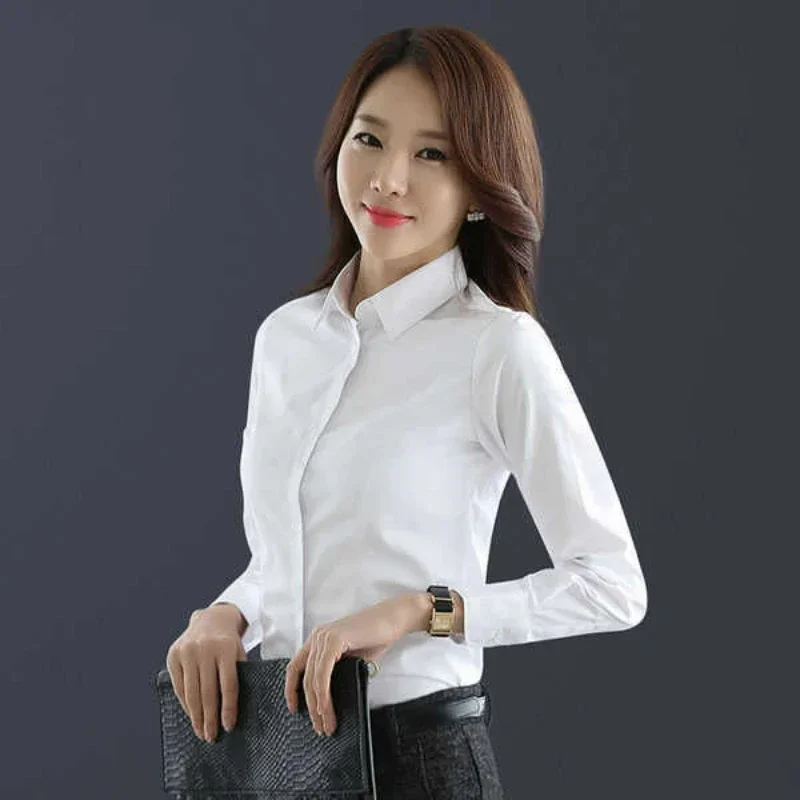 Long Sleeve Office Blouse for Women, Casual Bodysuit Tops, Wrinkle