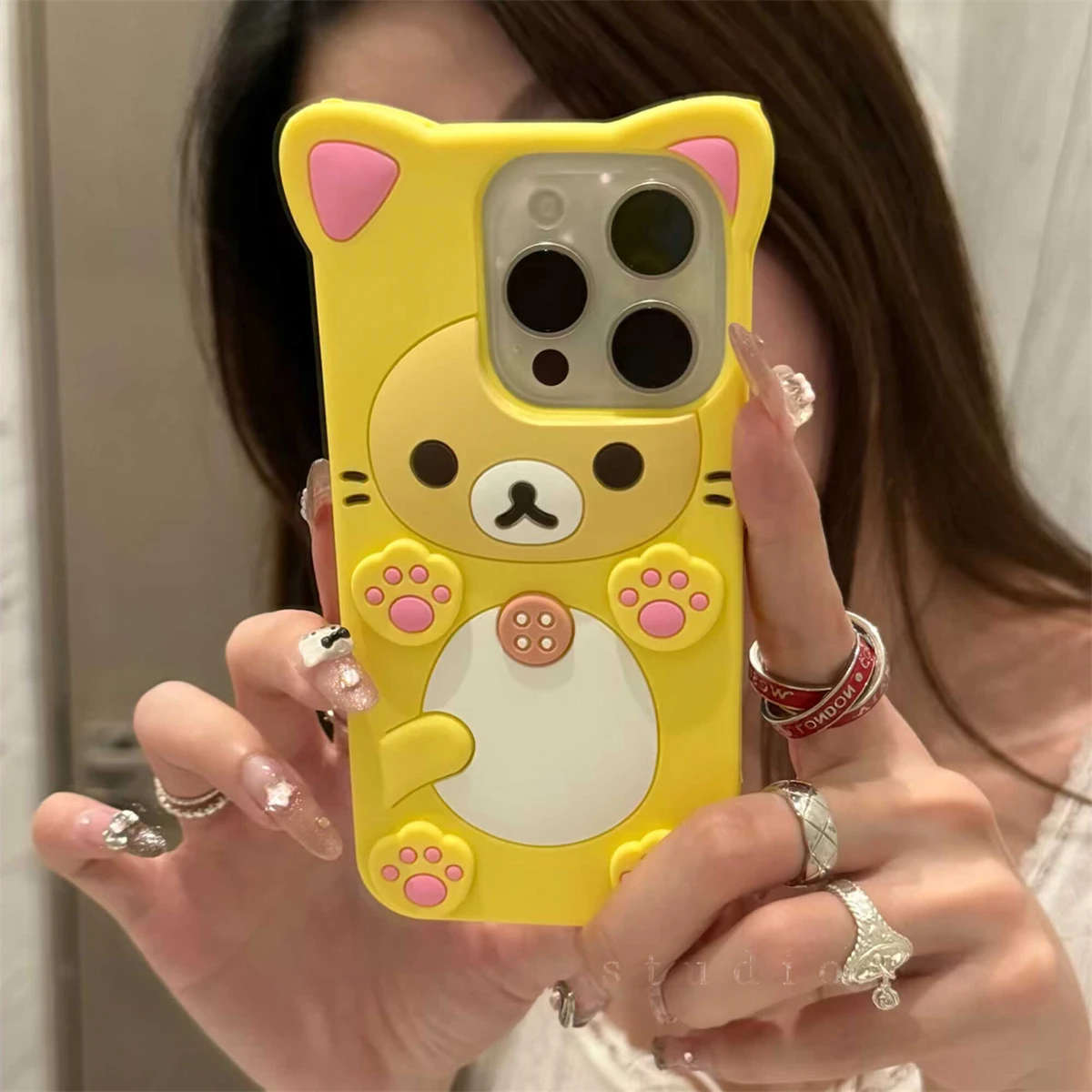 Adorable 3D Bear Silicone Phone Case - Shockproof Cartoon Animal Design