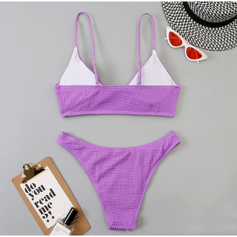 Sexy Plain Rib Bikini 2022 Swimwear Push Up Women Swimsuit Female Micro Thong Bikinis Set Summer Solid 2 Piece Bathing Suit cheeky bikini sets