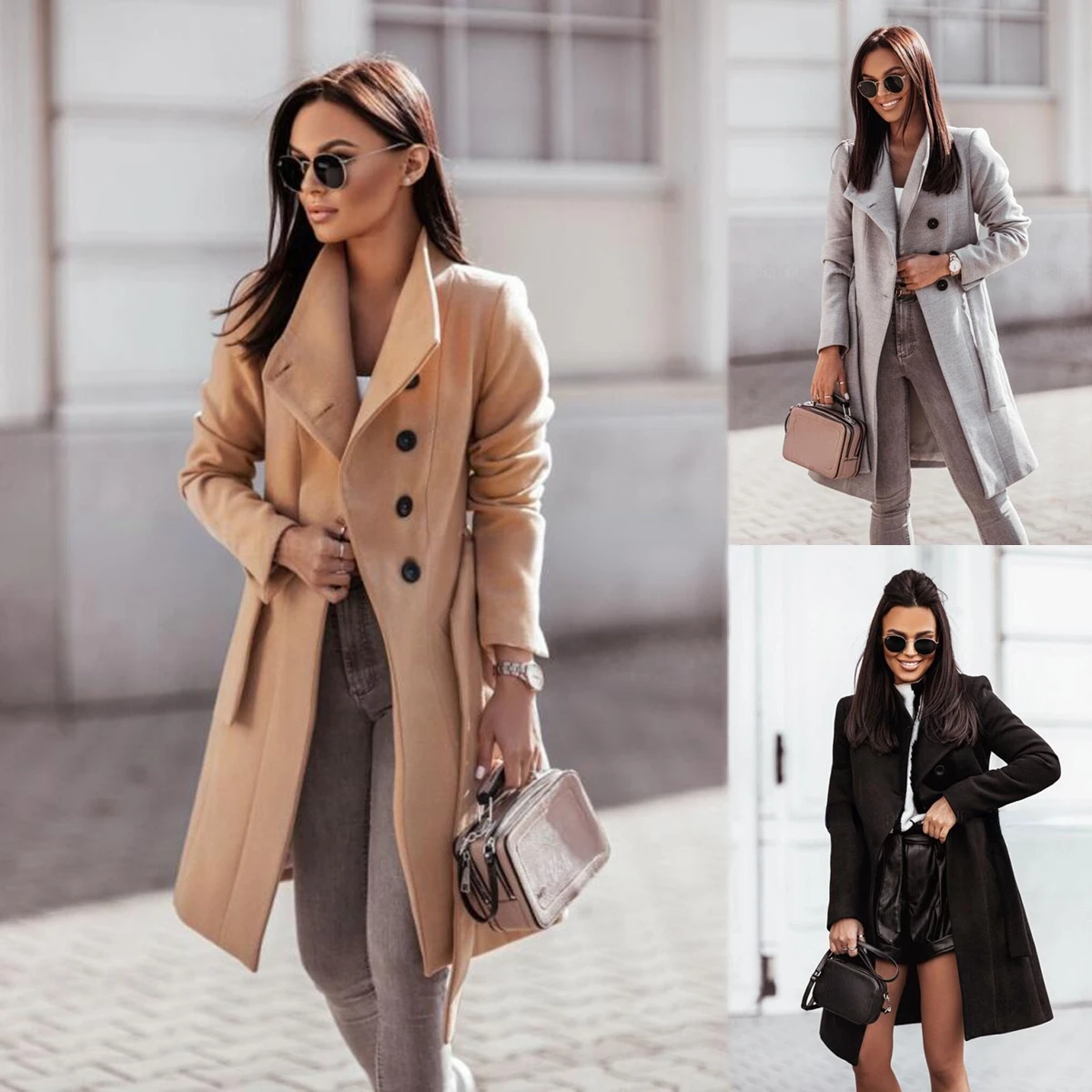 parka jacket Casual Wool Coat Women's 2021 Autumn Winter Fashion New Turn-down Collar Long Sleeve Button Jacket Office Lady Coats With Belt long black puffer