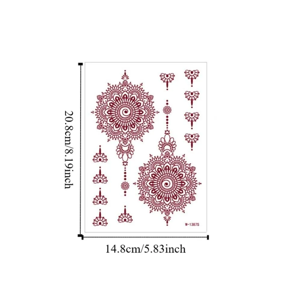 9pcs Brown Red Lace Fake Tattoos Indian Style Beauty Tool Temporary Tattoos Set Face Hand Feet Body Art Hand Tattoo Stickers