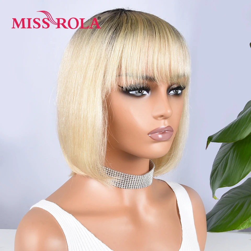 Miss Rola Blonde 613 # Kurze Bob-Echthaar-Perücken, ganz maschinell hergestellt, gerade Bob-Perücke mit Pony, 180 % Dichte, brasilianisches Remy-Ombre – Detail 2