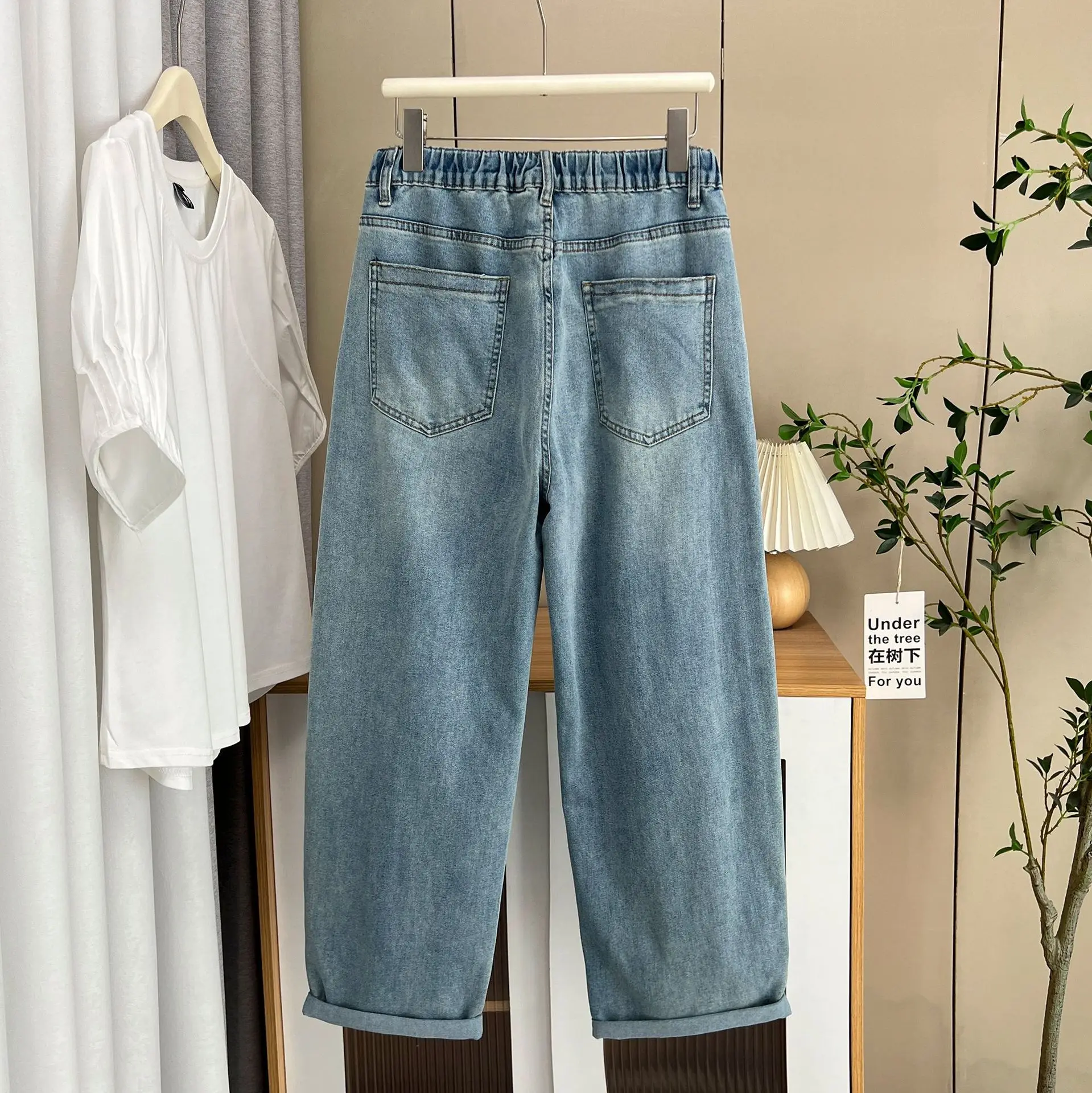 Spring Summer Plus Size Women's Boyfriend Jeans New Simple Loose Premium Denim Harem Pants 5312