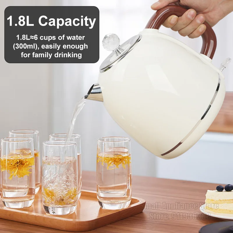 Stainless Steel Electric Kettle Portable Water Boiler 1800W