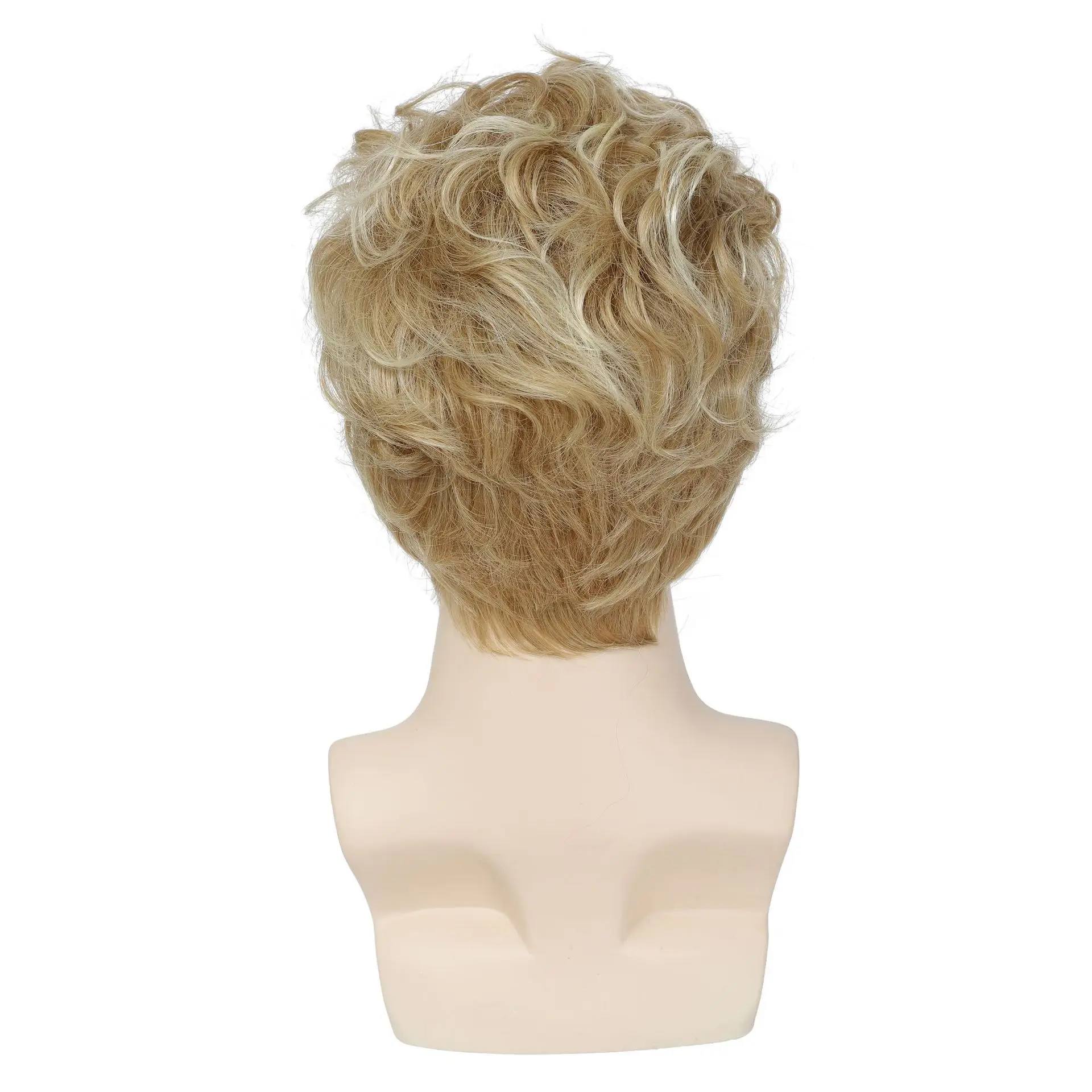 Synthetic Men Short Curly Blonde Wig with Bangs Fluffy Looking Realistic Wig High Temperature Fiber Wavy Fake Hair - 5