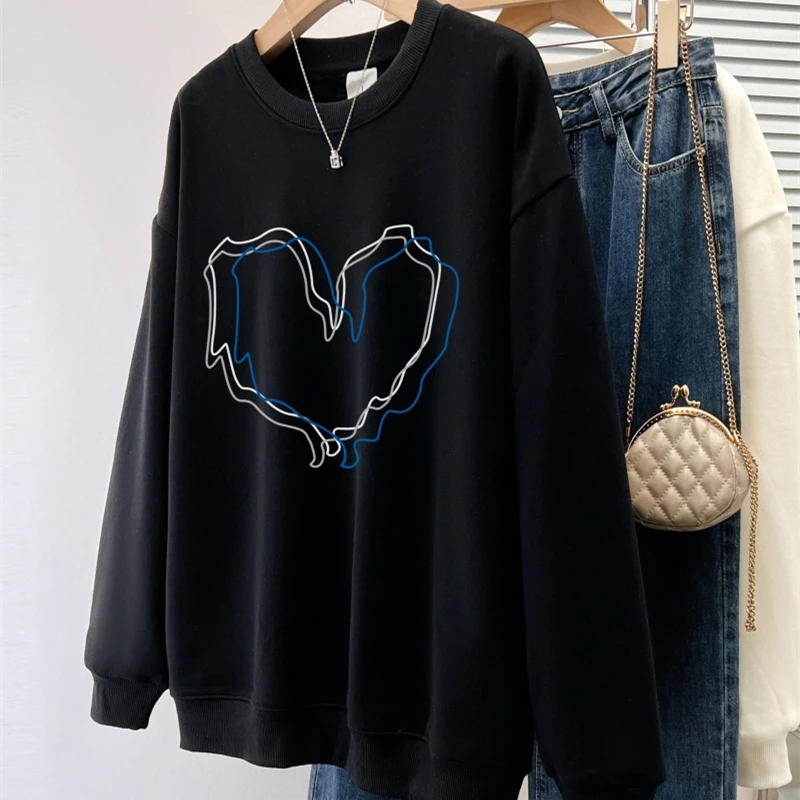 

Women's Line Love Printing Round Neck Long Sleeve Sweatshirts Spring Autumn New Chic Fashion Style Female Pullover T-shirt