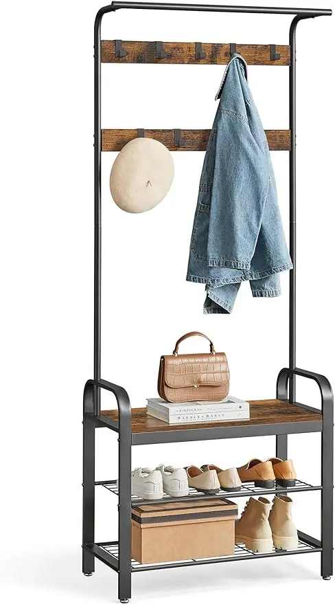 

VASAGLE Coat Rack, Hall Tree with Shoe Bench for Entryway, Entryway Bench with Coat Rack, 4-in-1