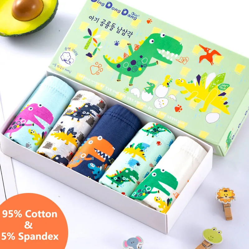 Kids Underwear 5 Pieces Set Boys Knickers Breathable Cotton Children Panties Dinosaur Cartoon Pattern Briefs Boys 2-14 Years boys underwear