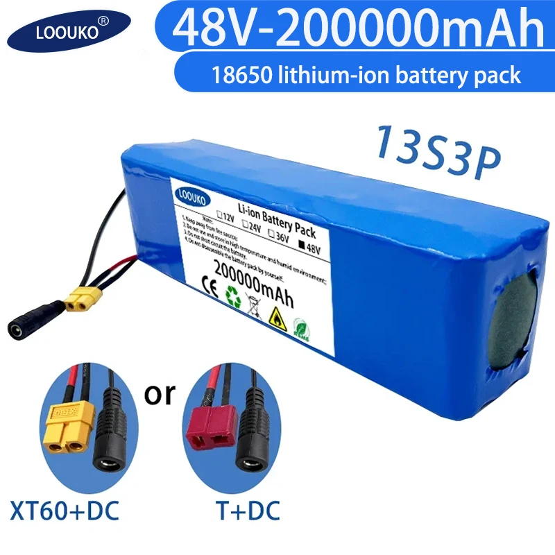 

48V 200000mAh 20000W 13S3P XT60 48V Lithium Ion Battery Pack 200Ah for 54.6v E-bike Electric Bicycle Scooter with BMS charger