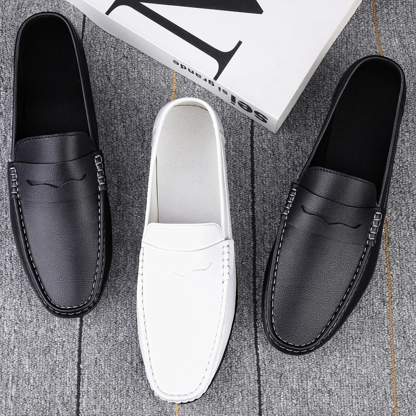Summer Mens Casual Loafers Leather Loafer Shoes For Men Fashion Light Flats Man White Sneakers Slip-On Driving Big Size 38-47 6
