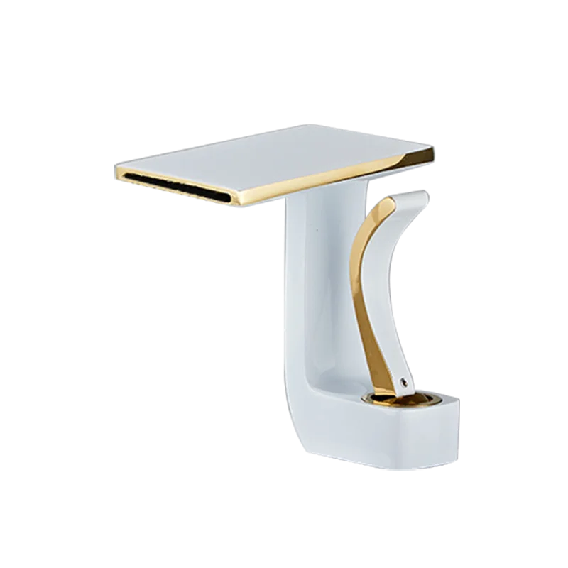 Bathroom Faucet Waterfall Faucet White And Gold Basin Faucet Cold And Hot Water Mixer Sink Tap Deck Mounted Bathroom Sink Faucet