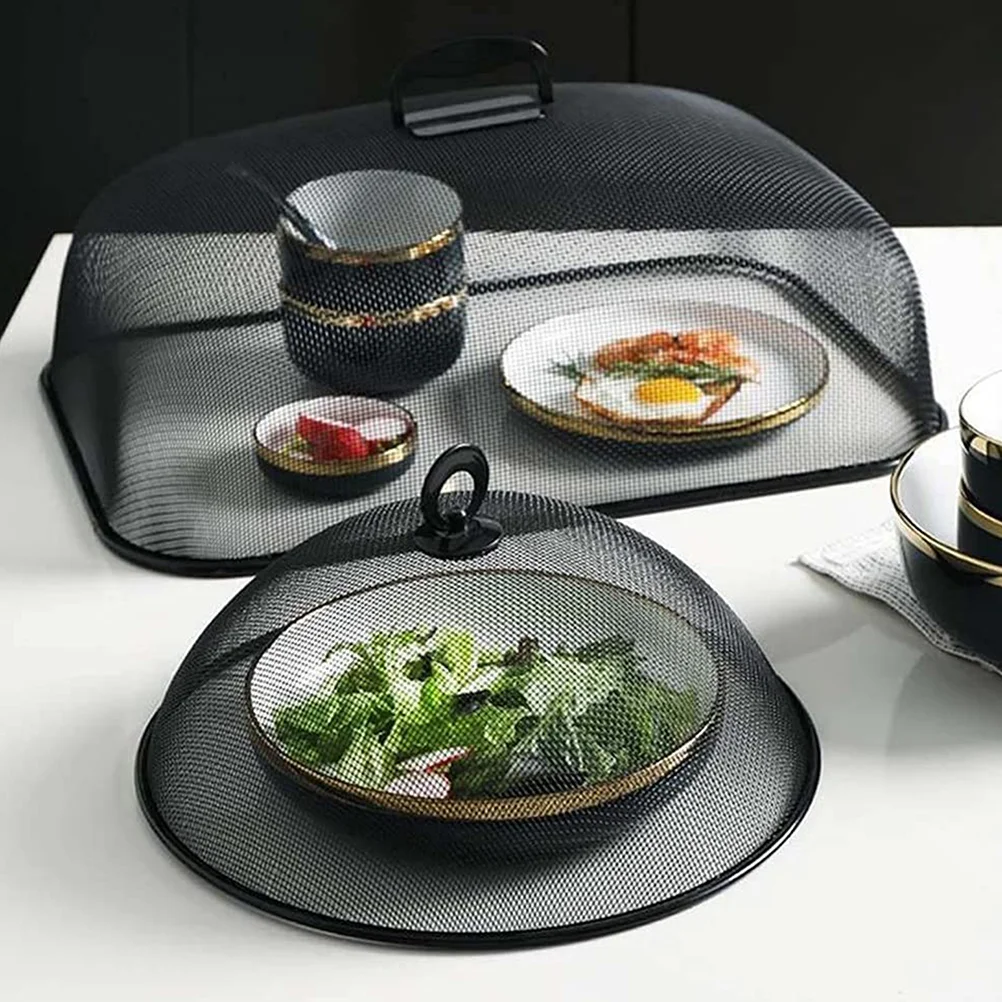 

Protective Food Cover Bamboo Woven Dish Cover Dining Table Cover (Black)