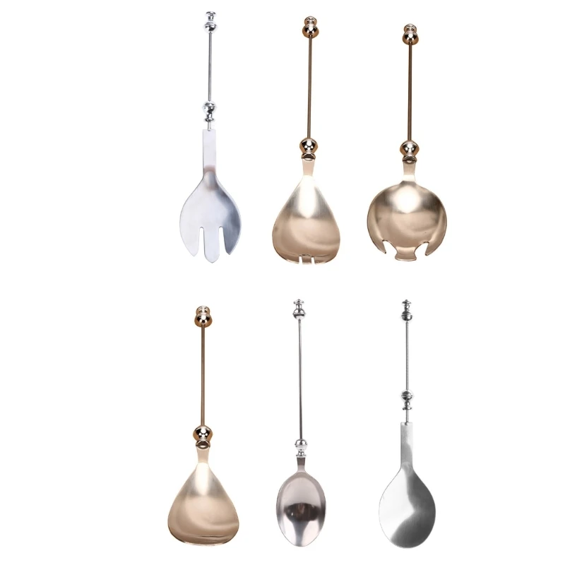 DIY Beaded Decorated Dessert Spoon Stainless Steel Salad Spoon Simple Decorative Beaded Tableware Dessert Serving