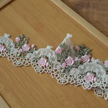  1Yard Pink Lace Trim Ribbon Flower Embroidery Lace Fabric DIY Clothing Apparel Sewing Materials 6.5CM Wide 