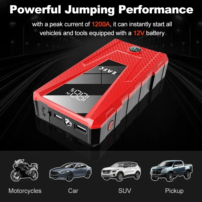 Jump Starter Power Bank 2000A/1200A Portable Charger Car Booster 12V Auto Starting Device Emergency Car Battery Starter