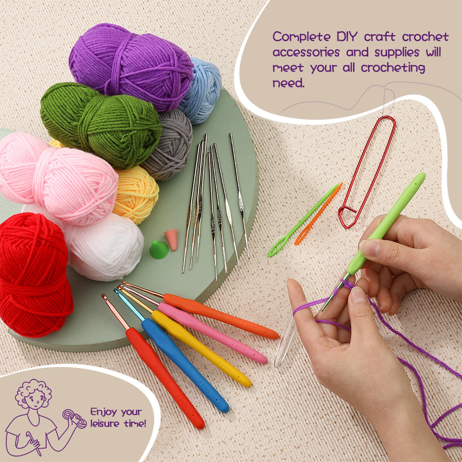 BUDDUR Crochet Knitting Kit With Crochet Needles And Cotton Thread For DIY Handmade Craft Working Professional Tools Set knitting needles crochet yarn crochet kit knitting supplies crochet needles knitting material weaving tools yarn holder knitting craft supplies knitting loom