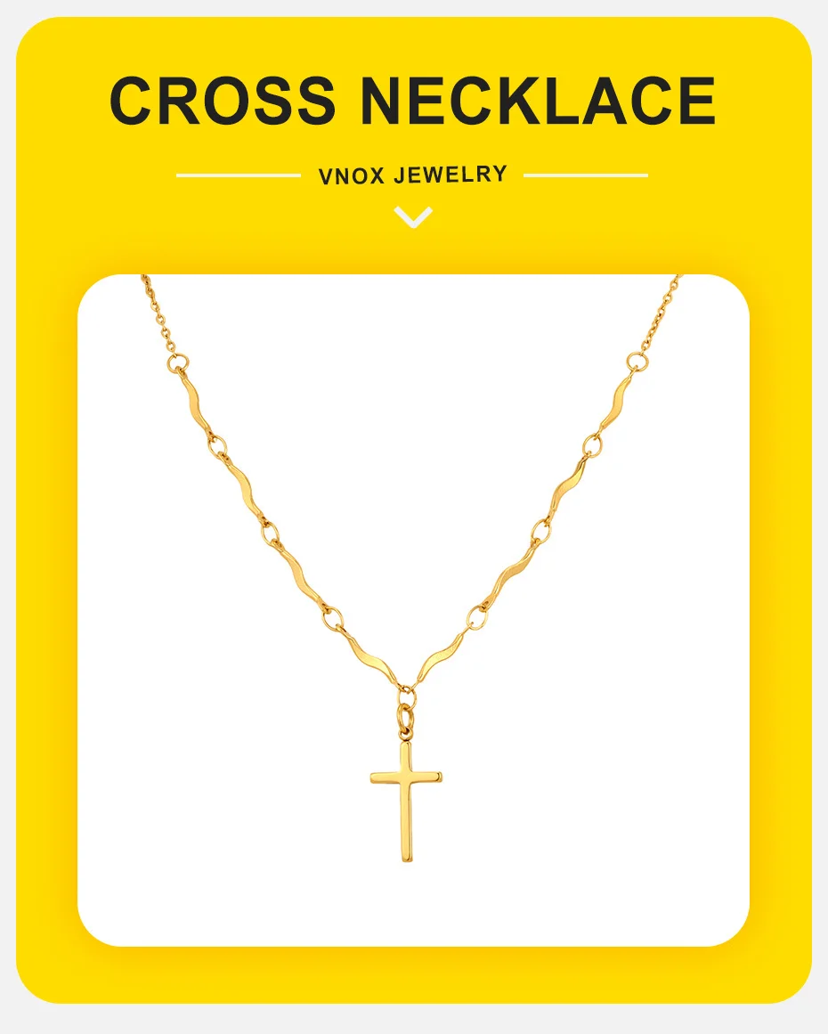 Vnox Kompakte Kreuz-Anhänger-Halskette für Frauen, Edelstahl, goldfarben, Religion-Charm, Halsband, Schmuck, Glücksgeschenk – Detail 1
