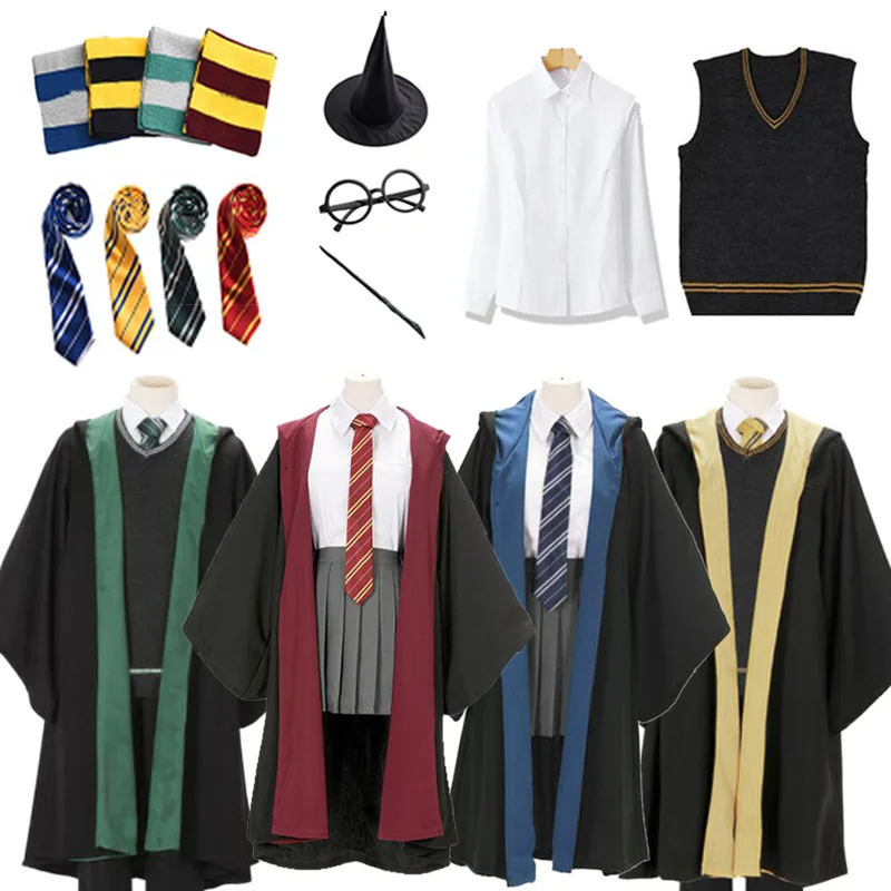 Adulto Bambino Cosplay Mantello Costume Abito Magico Camicia Gonna Hogwarts Harrypotter Robe Hermione Malfoy Muslimschool Uniform