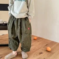 Clearance 130cm 8771 Children Pants 2024 Spring New Korean Washed Cotton Baby Girl's Harem Pants 1-7Year Kid's Trousers 1