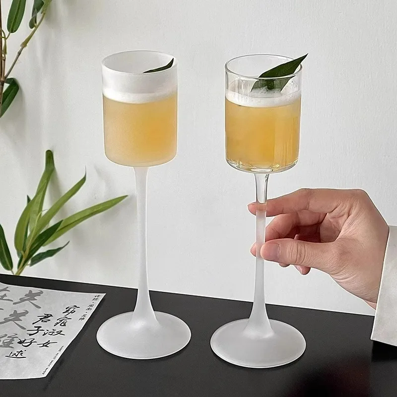 Creative Frosted Cocktail Glasses Cups Japanese Style Glass Goblet Thin Glass Cup Simple High Foot Champagne Cups Bar Tool