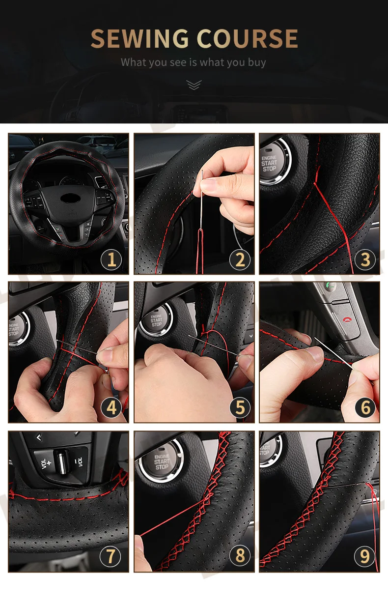 38cm/15inch Premium Echtem Leder Auto Lenkrad Braid Abdeckung Echt rindsleder Weiche Nicht-slip Auto innen Zubehör – Detail 8