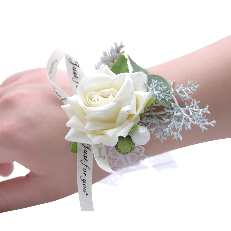 New Ivory Rose Flowers Bracelet Bridesmaid Wrist Corsage Bride Accessories Silk Sash Girl wedding supplies