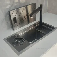 ซ่อนอ่างครัวสแตนเลส Handmade Single-slot Home Island Bar Mini อ่างล้างจานขนาดเล็กพร้อมถ้วยเครื่องซักผ้าและอ่างผัก A 6