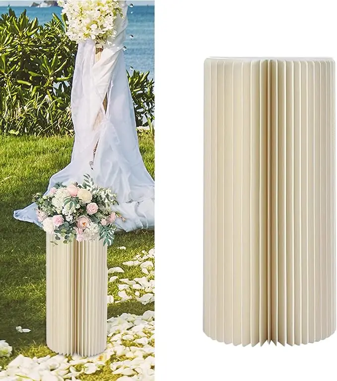 

3 Pc Foldable Roman Column Display Stand for Wedding Decoration,Round Cardboard Cylinder Pedestal Stand Dessert Cake Table