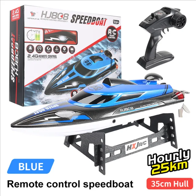 HJ808 RC Boat 2.4Ghz 25km/h High-Speed Remote Control Racing Ship Water Speed Boat Children Model ToyBlue