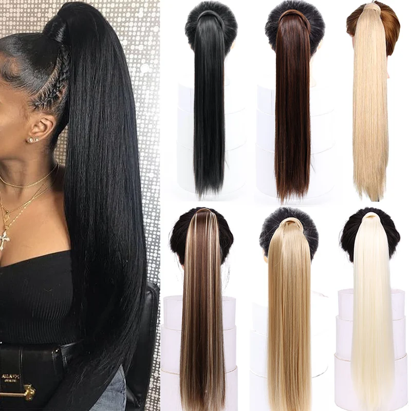 AOSI Straight Clip In Hair Tail False Hair 24" Ponytail Hairpiece With Hairpins Synthetic Pony Tail Extensions For Women