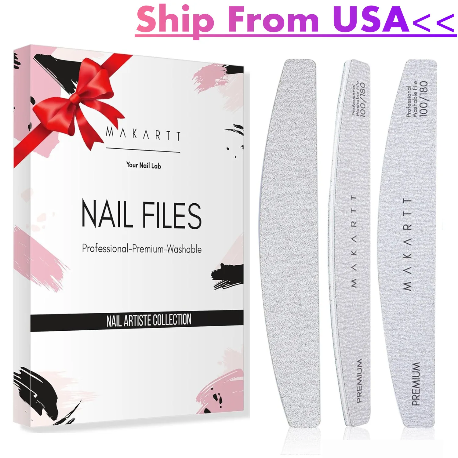 Limas de Uñas Makartt 100/180, Paquete de 10 Limas de Doble Cara para Uñas Acrílicas y Extensiones