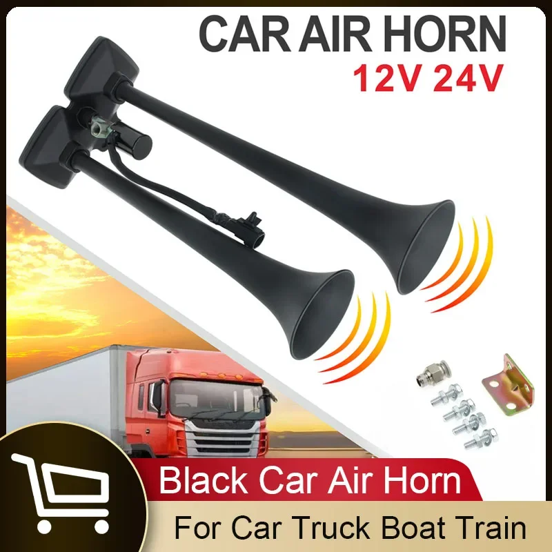Universal 12V 24V Dual Trumpets Black Super Loud Electric Air Horn for Car  Boat Compressor Horn Auto Truck Horn Speaker Car Part - AliExpress