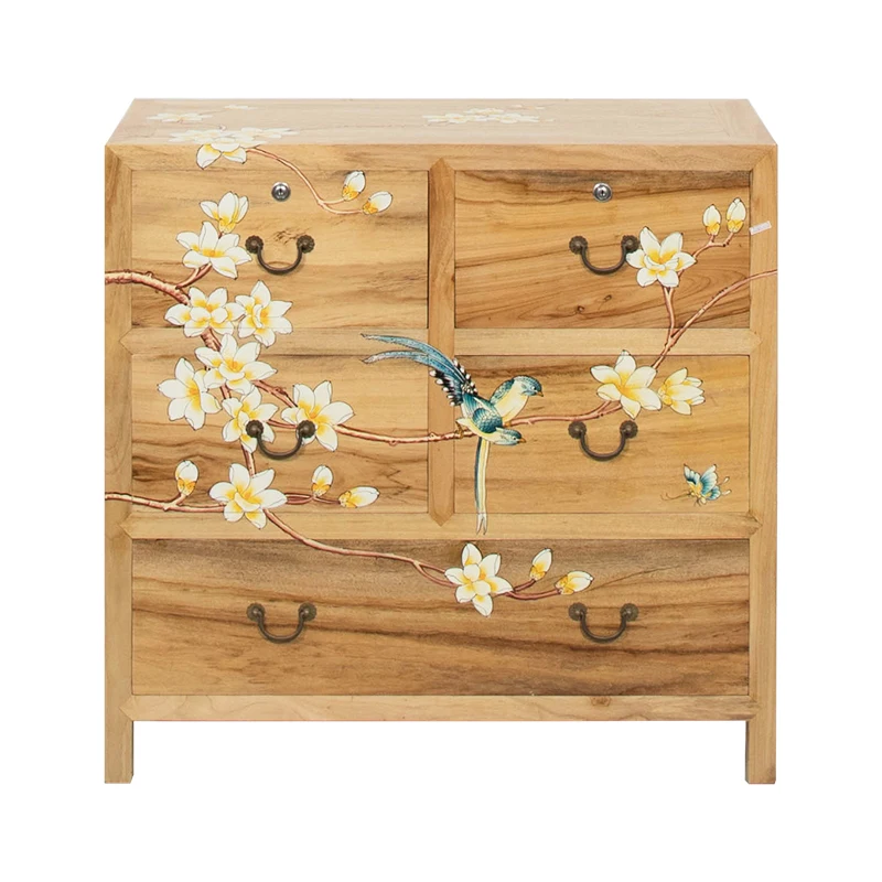 

YY New Chinese Painted Furniture Hand Drawn Flowers and Birds Camphor Wood Bedroom Chest of Drawers