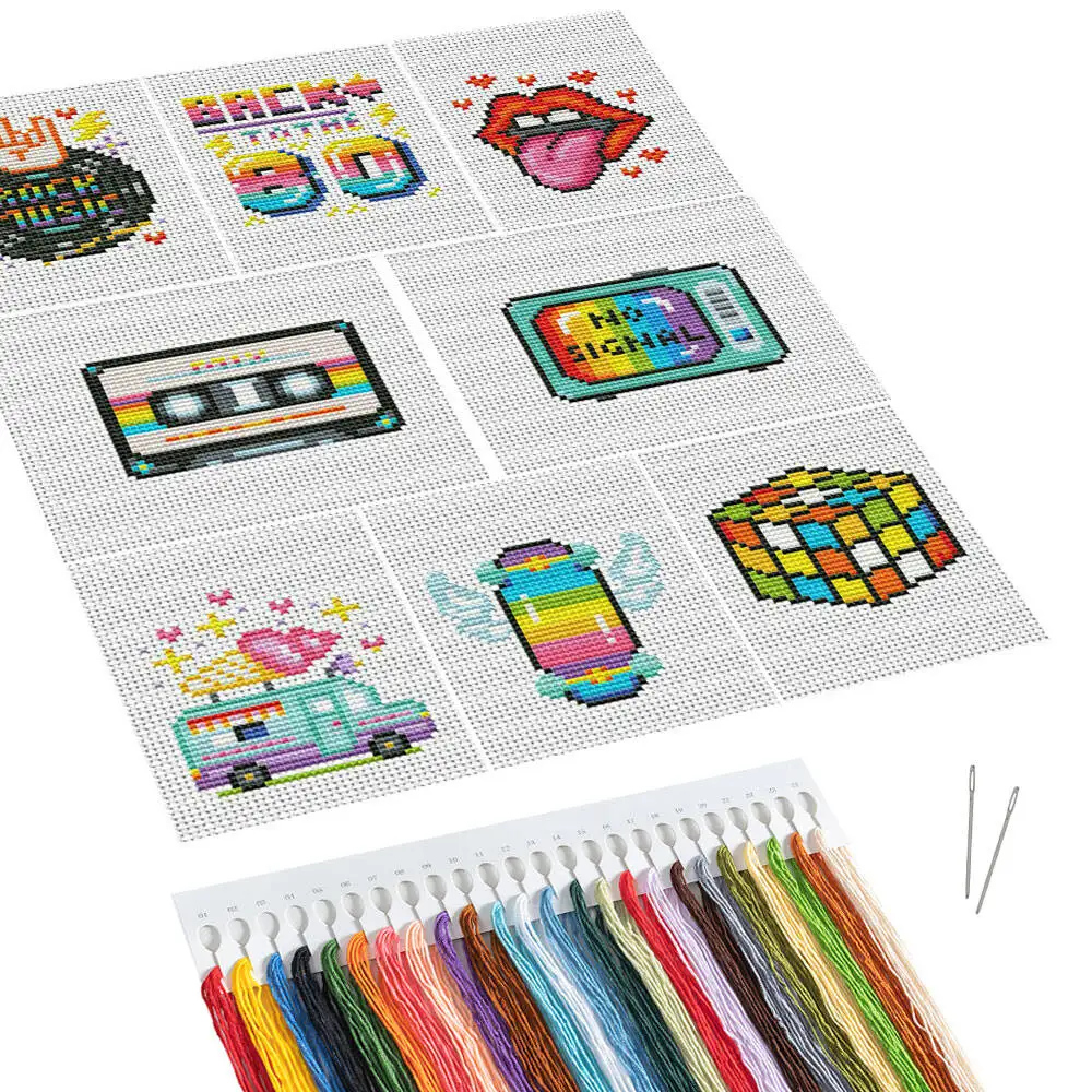 8pcs New Collection Cross Stitch Set Cartoon 11CT Printed Canvas Embroidery Rubik's Cube Needlework Home Decoration