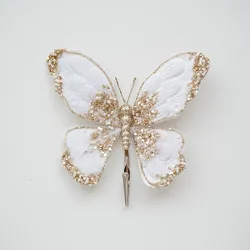 Gold Glitter Butterfly Clip Christmas Tree Decoration (White)