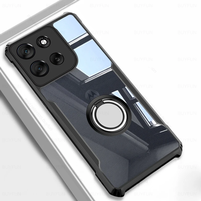 Crystal Clear Acrylic Protective Case with Magnetic Ring Stand and Rubber Armor