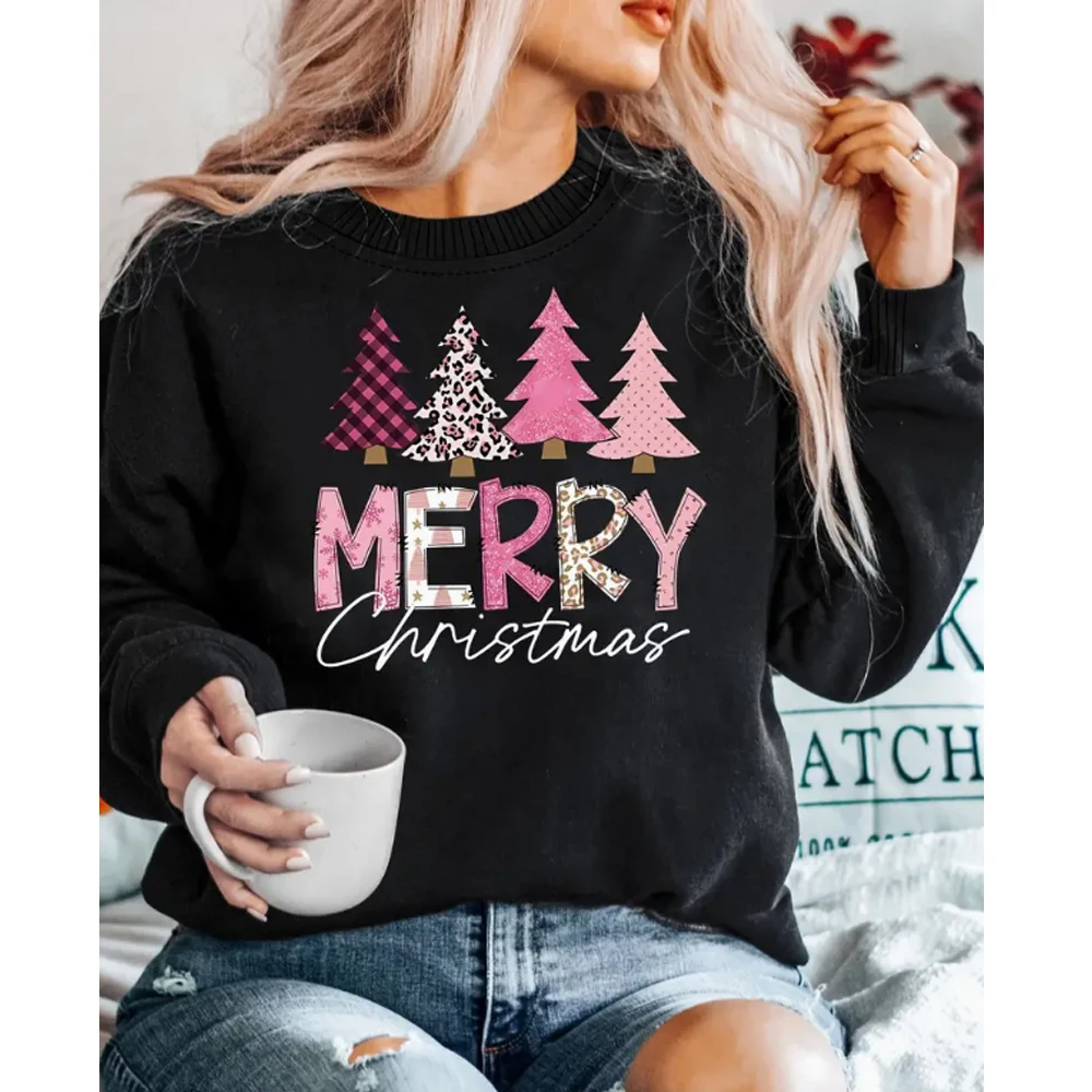Merry Christmas Print Loose Sweatshirt Casual Long Sleeve Crew Neck Sweatshirts Women Autumn Winter Soft Pullovers