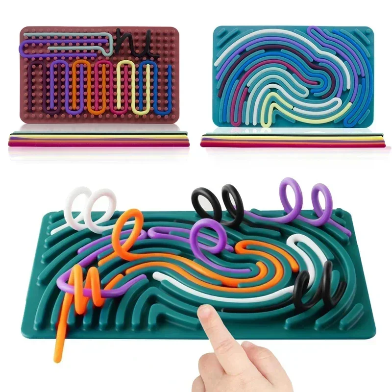 Sensory Activity Board for Kid Busy Board Motor Skills Montessori Toy Relaxing Stress Colored Silicone Rod Travel Toys Gifts Boy