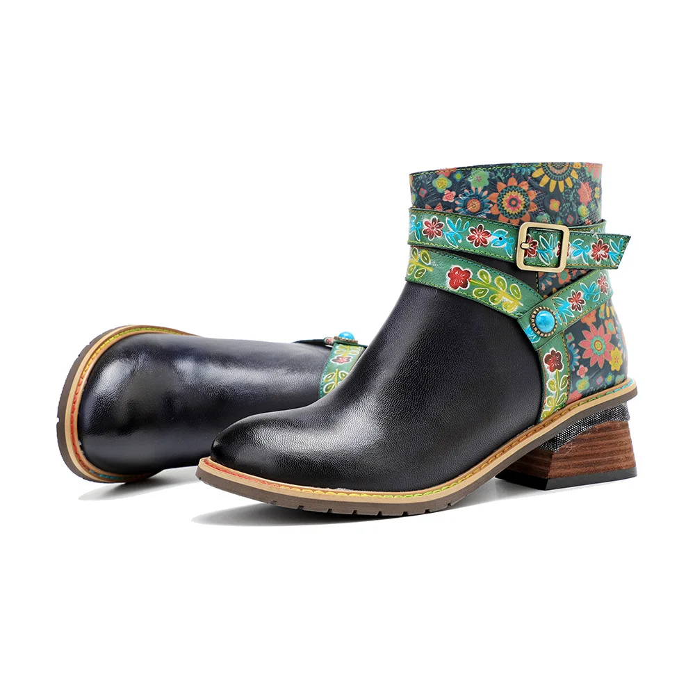 

YourSeason Genuine Leather Female Vintage Boots Round Toe Patchwork Sewing Women Concise Handmade Ankle Platform Shoes 2023