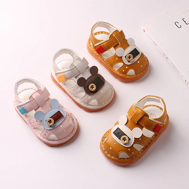 

Sandals for Baby with Sound Boys Summer Cut-Outs Breathable Toddlers Shoes Soft Non-slip Round Toe First Walkers Beach Freeship
