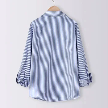 Women Spring Summer Blouses Shirts Lady Fashion Casual Long Sleeve Turn-down Blue Stripes Blusas Tops - Image 4