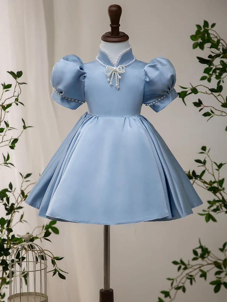 

2023 Chinese Style Ball Gowns for Baby Girls Kids Beading Satin Dress Children Pageant 1st Birthday Party Dresses Toddlers Frock