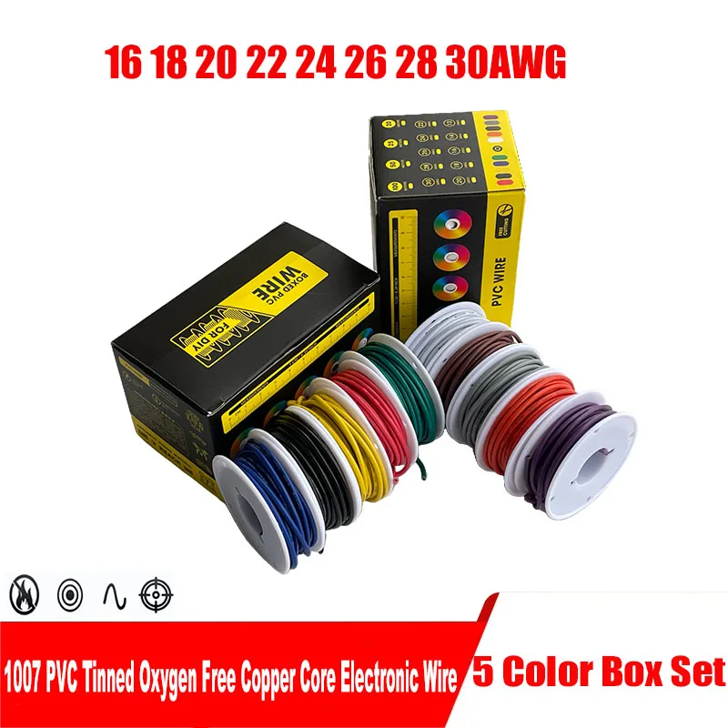 AWM 1007 PVC 전자 와이어, 주석 도금 구리 연선 전자 와이어 와이어링, DIY (5 색 혼합 키트), 16 AWG, 18 AWG, 20 AWG, 22 AWG, 24 AWG, 26 AWG, 28 AW