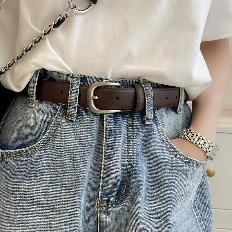 

Women's Cowhide Belt High Quality Genuine Leather Jeans Black Narrow Belt Women's Accessories
