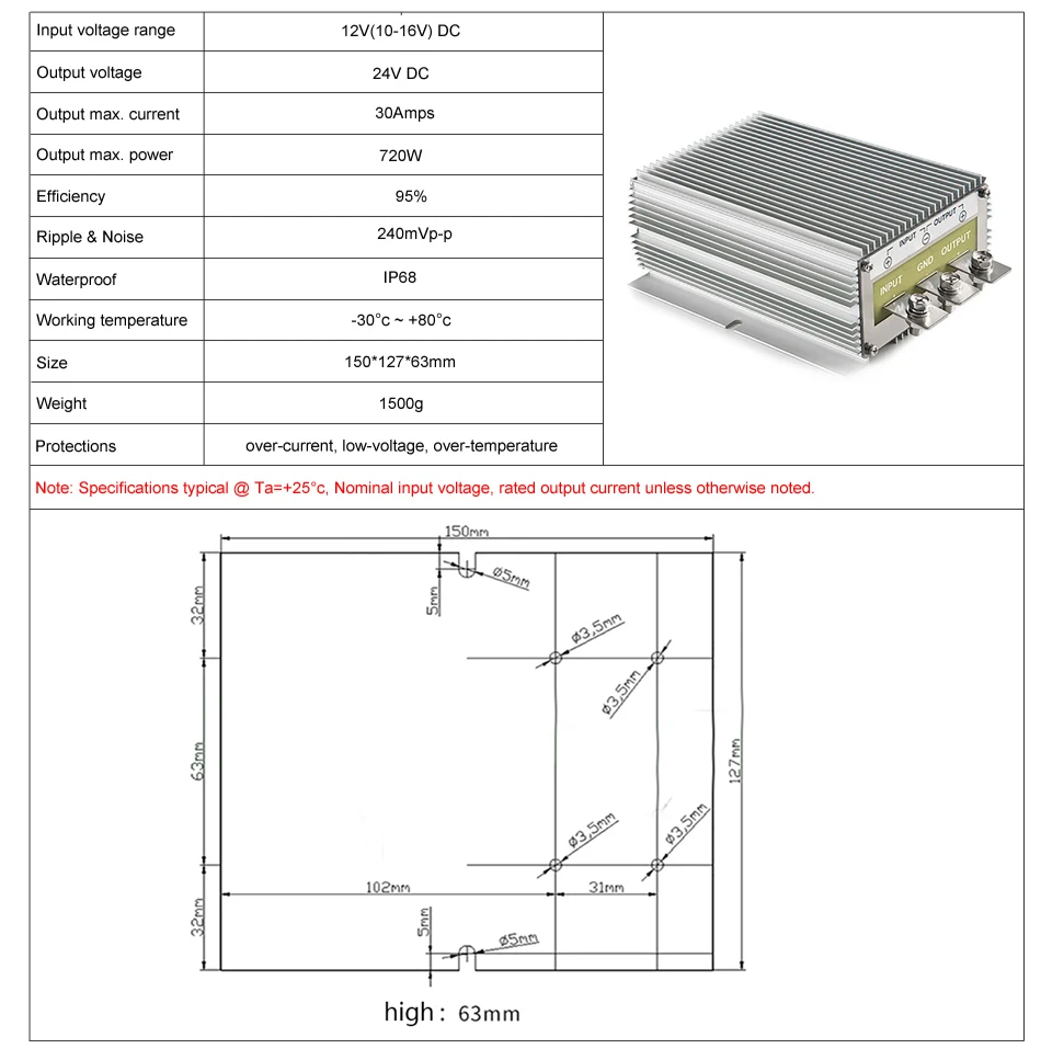 24V 36V bis 48V 20A 960W DC DC Step Up Converter Spannungsregler – Daygreen