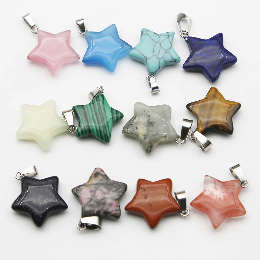 Natural Stone Crystal Agate Five Pointed Star Necklace Pendant Charm  Earrings Bracelet Jewelry Accessories Gift Wholesale 30Pcs