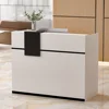 Modern Reception Desk Counter with Hutch, Adjustable Storage Cube, Lockable Drawer & 1 Door Cabinet, Office Wooden Computer Desk 1