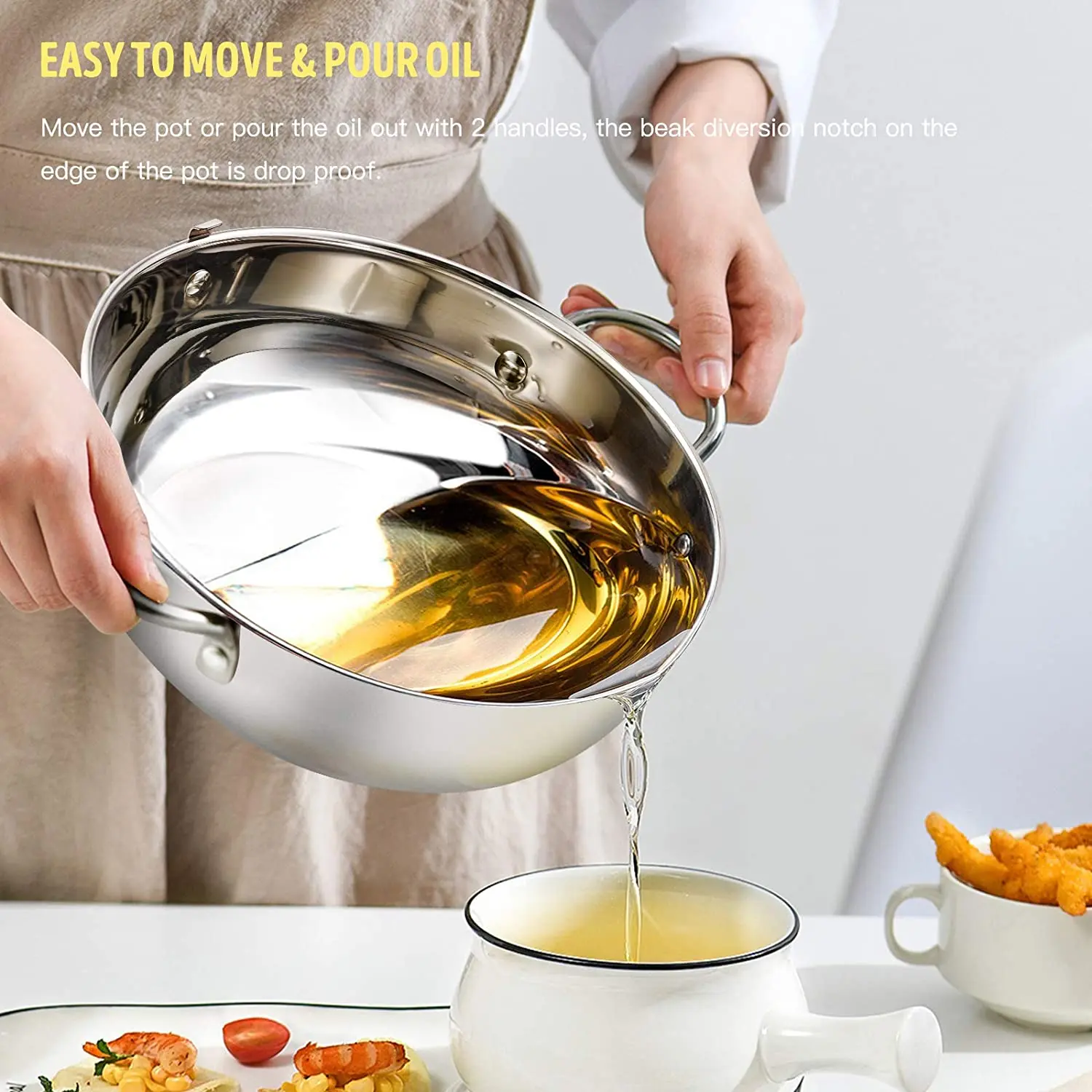 Banggood 24cm Fryer with Thermometer and Lid 2L 304 Stainless Steel Oil Filter Pot for Kitchen